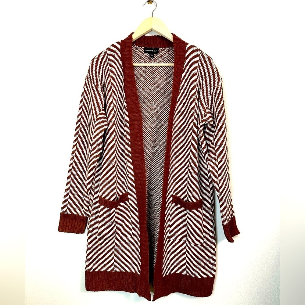 Stitch Fix Fortune & Ivy  Brown and White Herringbone Open Cardigan size S NWOT